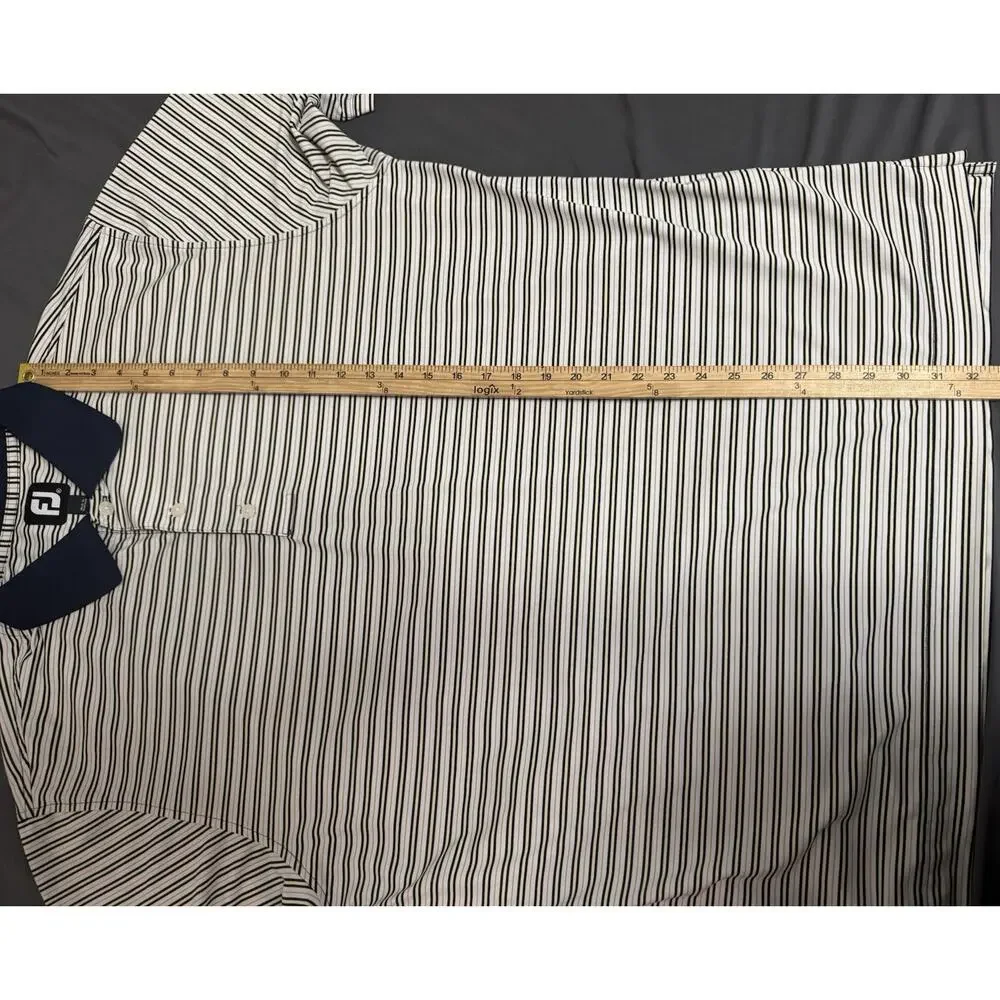 FootJoy Mens XL Golf Polo Striped White Yellow Blue Serrano Club Performance S/S